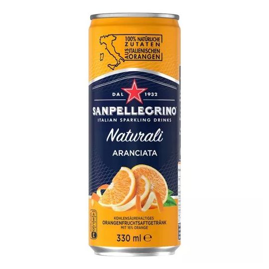 24 X San Pellegrino | Orange | Aranciata | Hoher Fruchtanteil 20% frisch gepresster Orangen- 330 ml