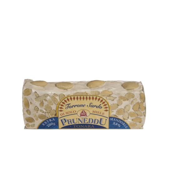 Torrone mit Mandeln und Honig, vom Stück geschnitten, hart, 200g, weißer Nougat, Pruneddu Torronificio Artigianale