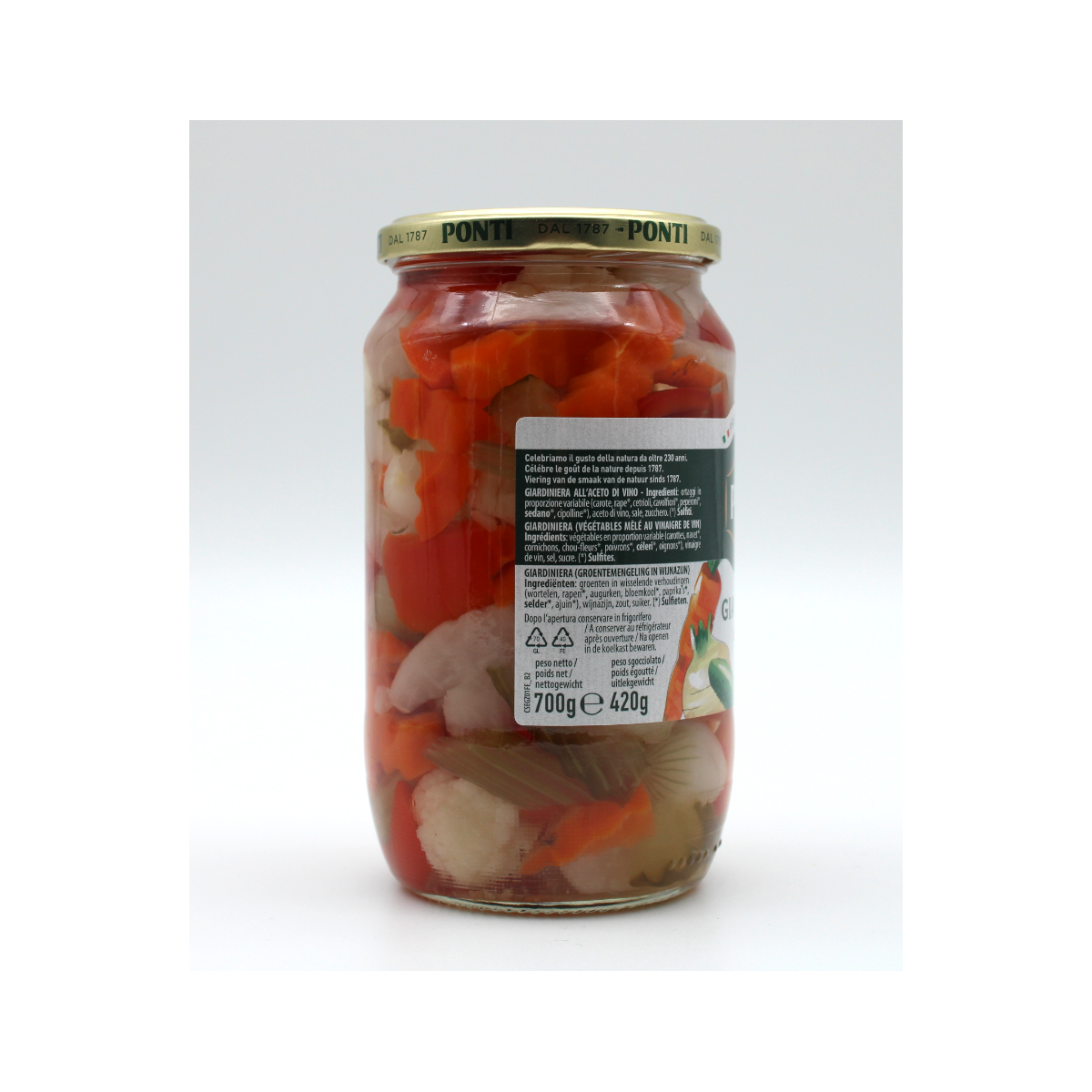 Ponti Giardiniera Eingelegtes Gemüse in Weinessig- 700gr.